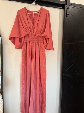 Mustard Seed Dusty Rose Smocked Waist Jumpsuit with Flutter Sleeves Size Small